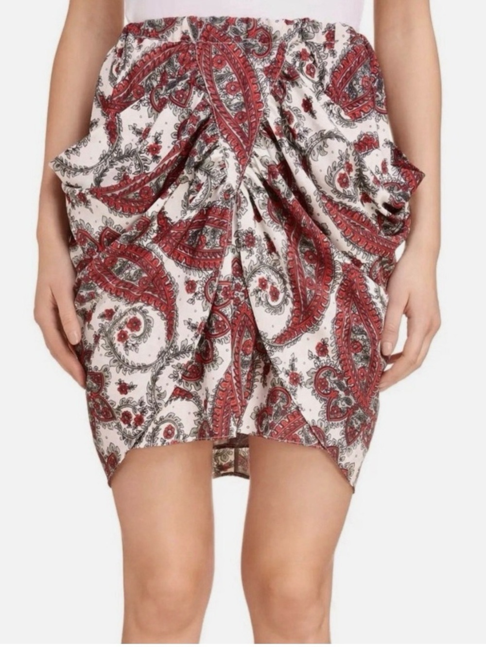 Isabel Marant Paisley Ruched Mini Skirt - White & Red